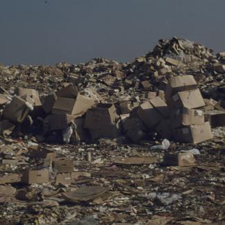 Gradski deponij - hrpe smeća, a u I. planu kartonske kutije