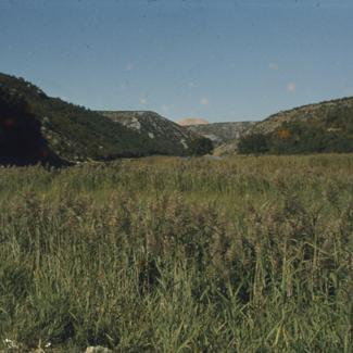 Livada pored Zrmanje; iznad obronaka nasip pored površinskog kopa; izmjena pejzaža; od 