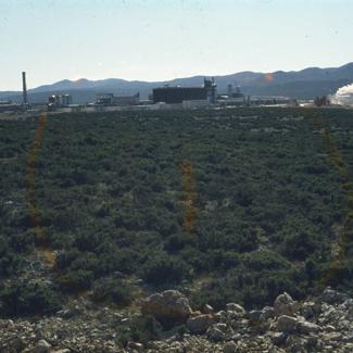 Tvornica glinice gledana od puta prema velikim taložnicama