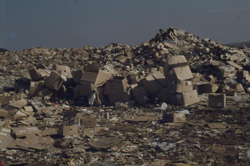 Gradski deponij - hrpe smeća, a u I. planu kartonske kutije